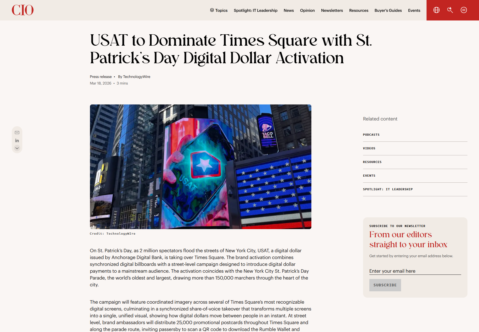 CIO.com - USAT press release