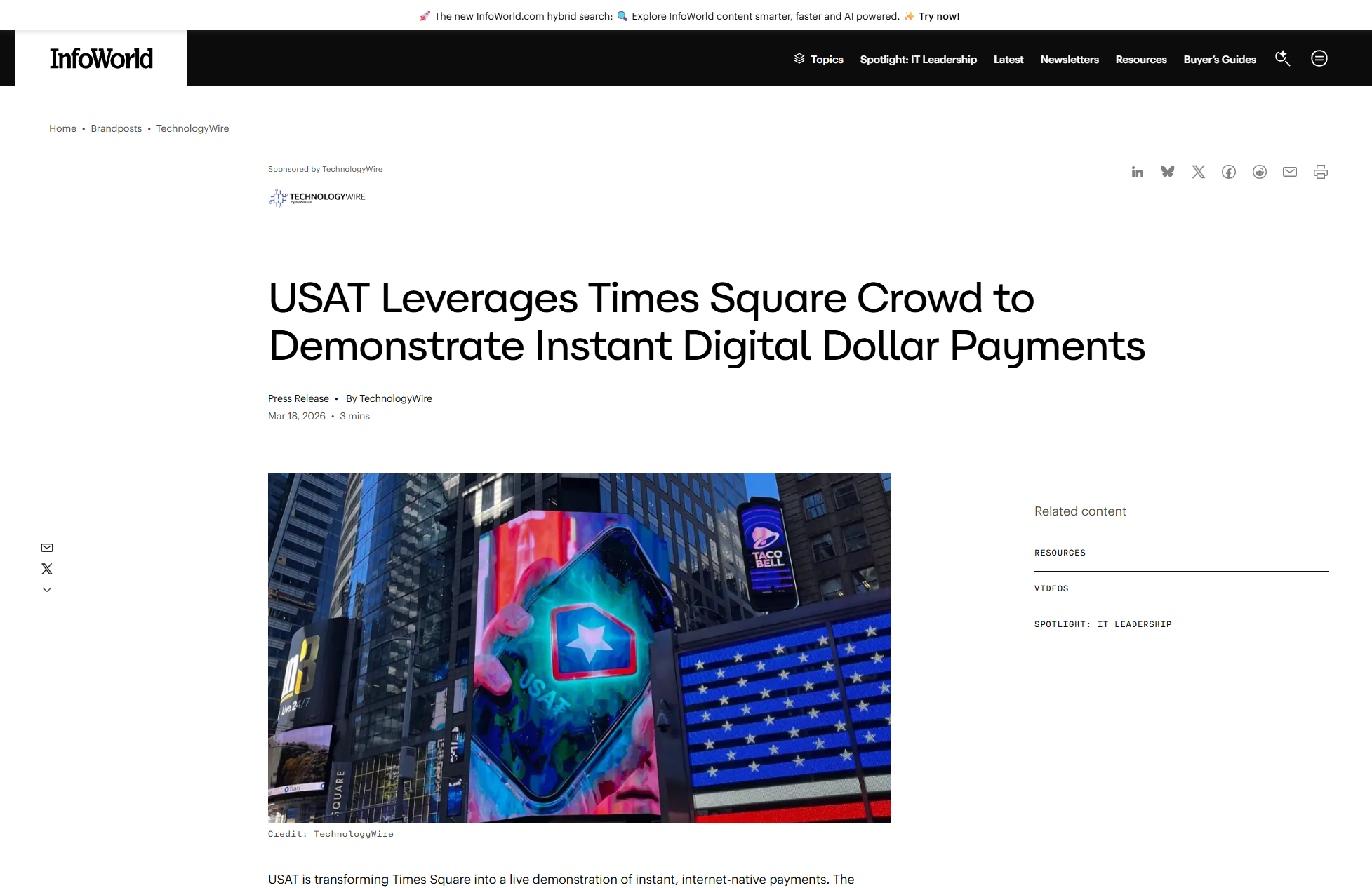 InfoWorld - USAT press release
