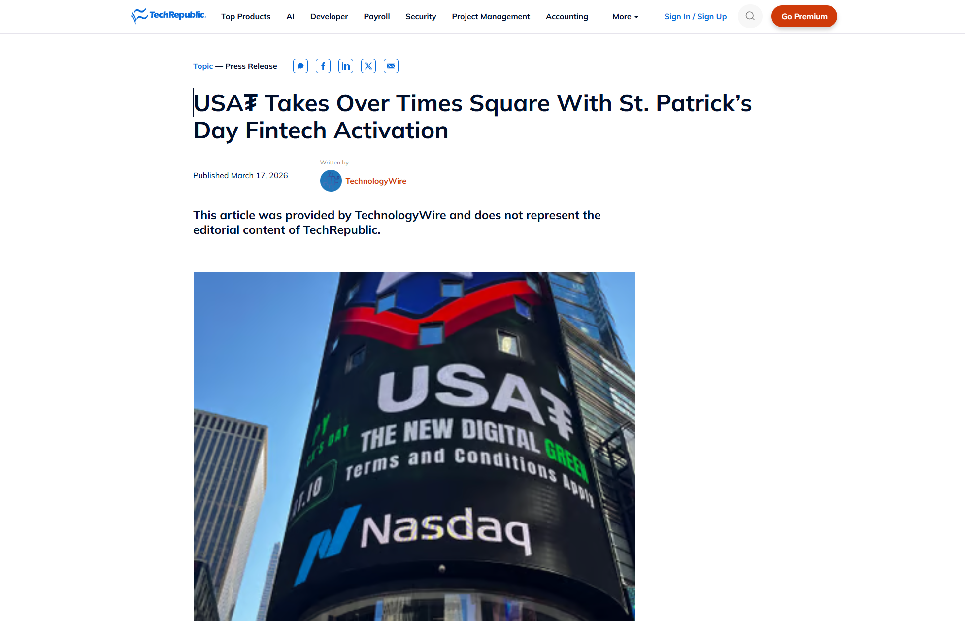 TechRepublic - USAT press release