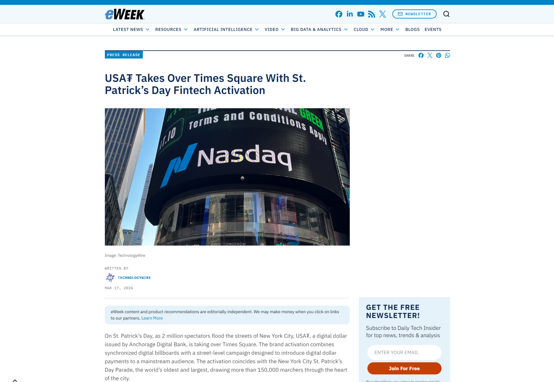 eWeek - USAT press release
